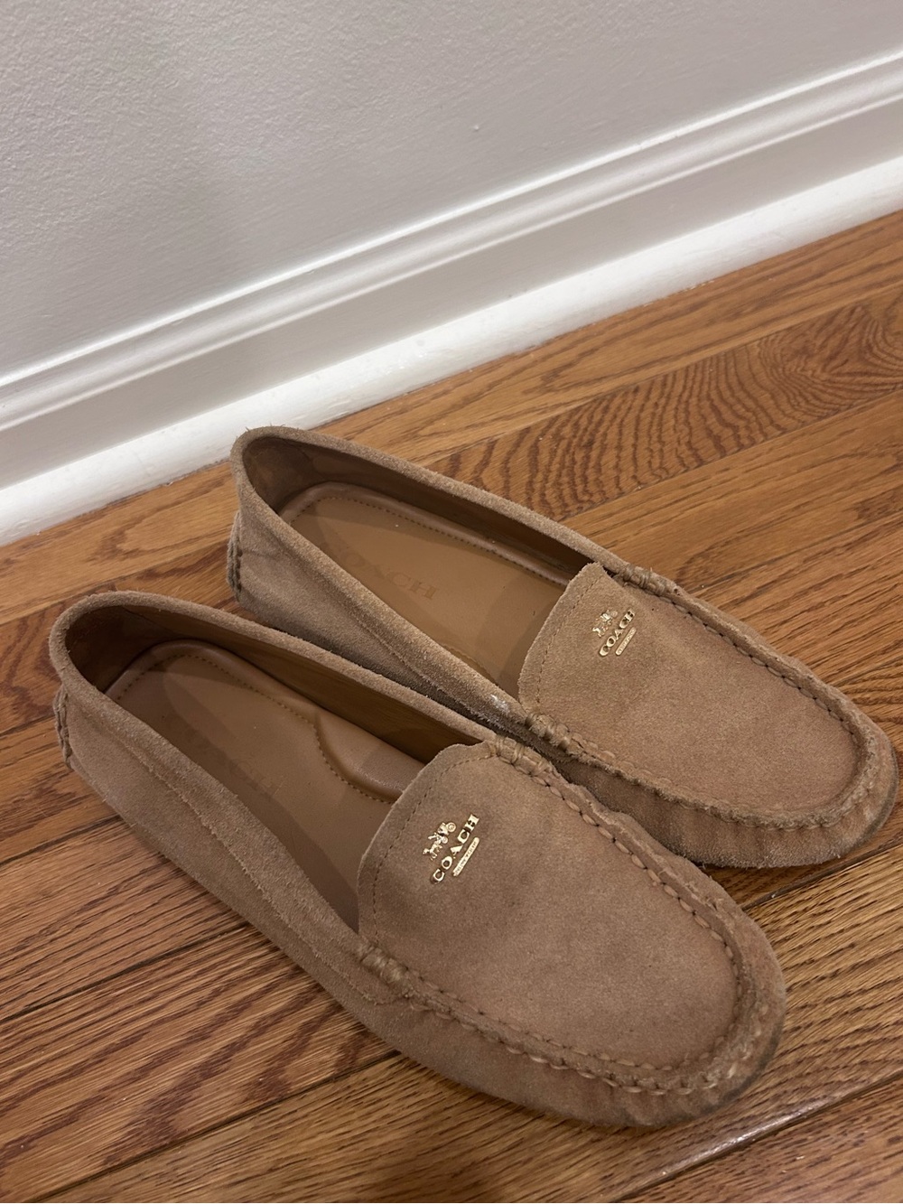 Coach gold Suede Loafers with Gold Accent